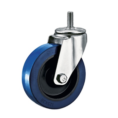 4 inch Industrial Threaded Stem Swivel Caster with Blue Elastic Rubber Wheel