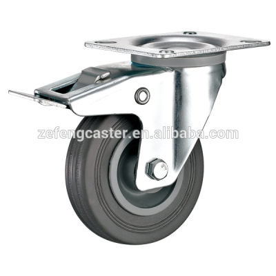 Industrial Gray Rubber Swivel With Brake Top Plate Caster