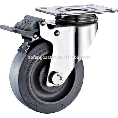 100mm Flat Tread Thermoplastic Rubber Wheel Stainless Steel Locking Caster