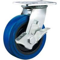 6 inch blue elastic rubber caster wheel with lock plastic hub non-marking wheel for trolleys