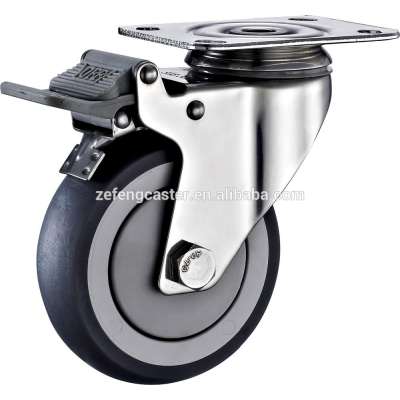 125mm #304 Stainless Steel Top plate Swivel Locking Castor with Round Tread TPR wheel