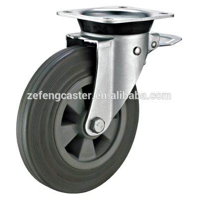 6 inch EN840 Waste Bin Gray Rubber Locking Caster Wheel