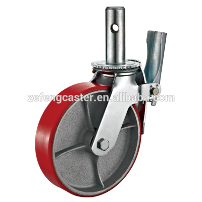 200mm Scaffold Cast Iron Casters with Red PU Wheel