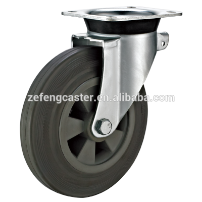 8 inch Gray Rubber EN840 Industrial Dust bin Swivel Caster