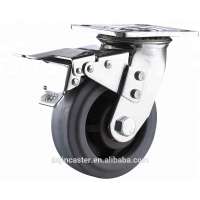 5 inch Red PU Industrial Caster wheels with total break and lock