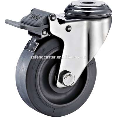 100mm Stainless Steel Flat Tread Thermoplastic Rubber Locking Casters