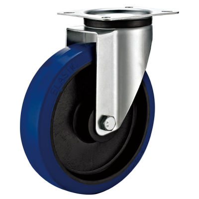 4 inch European Industrial  Castors with Blue Elastic Soft Rubber Wheel